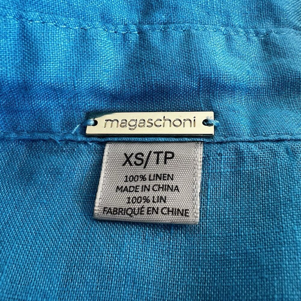 Magaschoni Turquoise Blue Button Up Shirt 100% Linen Boxy Women’s XS - Picture 6 of 9